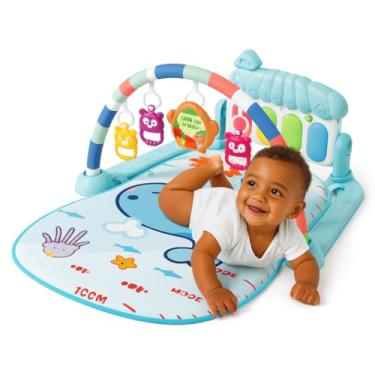 Imagem de Tapete de Atividades Musical para Bebê com Piano Interativo Brinquedos e Arco Rosa ou Azul (Tapete Bebê Azul)