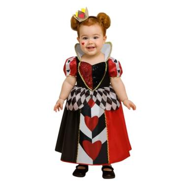Imagem de ROC PARTY Fantasia infantil de rainha de coração – Vestido infantil de princesa vermelho, preto e branco com coroa para o Dia das Bruxas, Rainha de Copas, Small ( 2-3T )
