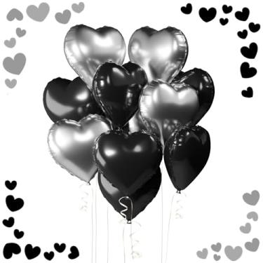 Imagem de Balões de coração de 45,72 cm, 12 peças de balões de coração prateados pretos para decoração de chá de bebê no dia dos namorados, casamento, noivado, festa de aniversário, chá de bebê