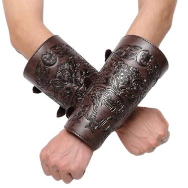 Imagem de Braçadeiras medievais para homens | 1 par de pulseiras medievais cavaleiro para homens adultos, pulseira de proteção de braço em relevo de largura ajustável