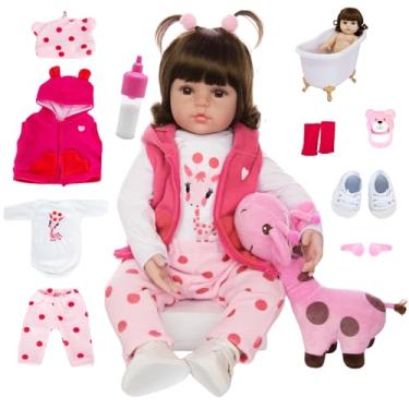 Imagem de Boneca Bebê Reborn Menina Realista com Roupas de Luxo e Brinquedo Girafinha