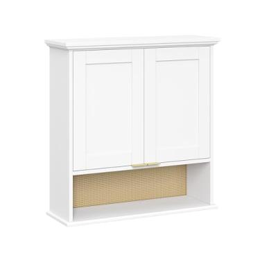 Imagem de RiverRidge Shorewood Armário de remédios de parede de duas portas sobre o vaso sanitário com encosto de vime tecido, prateleiras ajustáveis, dobradiças de fechamento suave, montagem na parede - branco