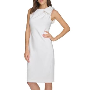 Imagem de Calvin Klein Vestido feminino sem mangas com laço no ombro na altura do joelho, Branco, 36