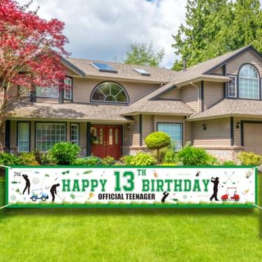 Imagem de Faixa oficial de golfe para adolescentes - 2,8 x 4,5 m, faixa de golfe feliz aniversário de 13 anos, suprimentos de festa de 13 anos para decoração de quintal ao ar livre.