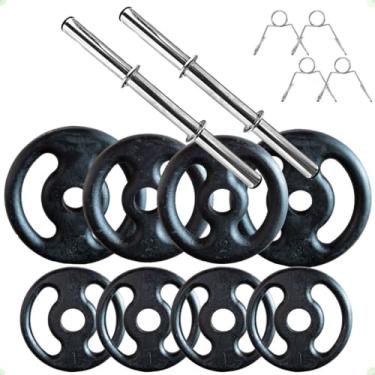 Imagem de Kit com Barras de Halteres e Anilhas de Ferro Fundido - 14 Kg
