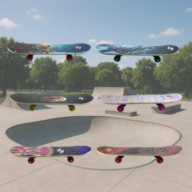 Imagem de Mini Skate Infantil Estampado, Madeira e Plástico, Vermelho e Rosa, 60x15x10 cm, Suporta até 25kg, para Crianças Acima de 3 Anos