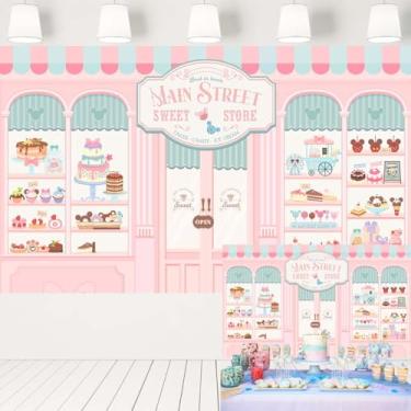 Imagem de Main Street Sweet Store Pano de fundo para festa de aniversário, donut, sorvete, bolo, doces, confeitaria, decoração de chá de bebê, decoração de chá de bebê, 1,5 x 3 m