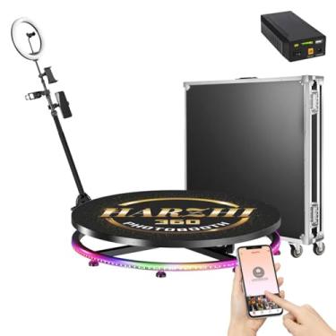 Imagem de HARZHI Cabine fotográfica 360 com estojo de voo, máquina de cabine fotográfica 360 para festas de Natal, casamento, aplicativo de software, controle remoto, acessórios de rotação automática (100 cm