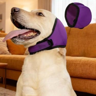 Imagem de Moletom com capuz calmante e sem agitação para cães – alívio da ansiedade, orelhas silenciosas para cães, protetor elástico à prova d'água para cuidados pessoais, secagem forçada, banho (roxo, médio)