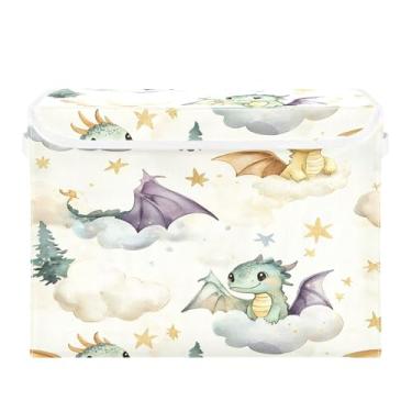 Imagem de SEHANY Cestas de armazenamento engraçadas de dinossauro com tampas, organizador de caixa de armazenamento dobrável, caixas de armazenamento de armário de tecido para roupas cobertor de escritório