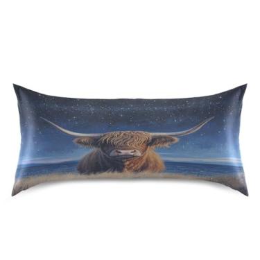 Imagem de Blueangle Fronha de cetim de vaca Highland para cabelo e pele, fronha de seda, tamanho king (50,8 x 101,6 cm) - Capas de almofada de cetim refrescantes com fecho de envelope (580)