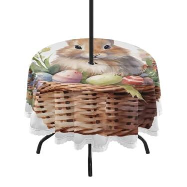 Imagem de Blueangle Toalha de mesa redonda à prova d'água de 152 cm para ambientes externos de Páscoa com orifício para guarda-chuva - Tecido resistente à prova de sol para todos os climas para pátio