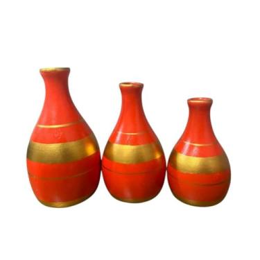 Imagem de Kit Trio 3 Vasos de Cerâmica Decorativos - Design Moderno e Minimalista para Sala, Mesa e Rack(VERELHO)