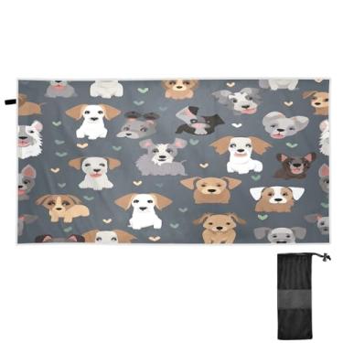 Imagem de ATTX Toalha de praia de cachorro de desenho animado 76 x 152 cm - Cobertor de microfibra leve de secagem rápida e resistente à areia para piscina, ioga, academia e viagens | Esportes de banho de