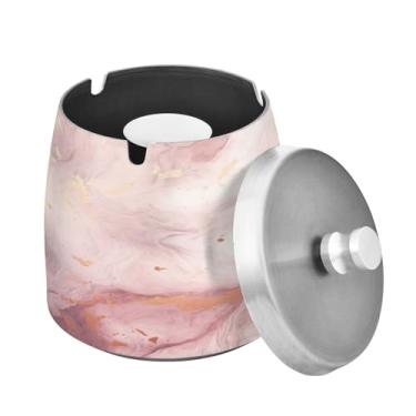 Imagem de Blueangle Cinzeiro de mármore dourado com tampa para cigarros, à prova de vento/chuva, aço inoxidável, sem fumaça, inodoro, cinzeiro para uso interno ou externo (406)