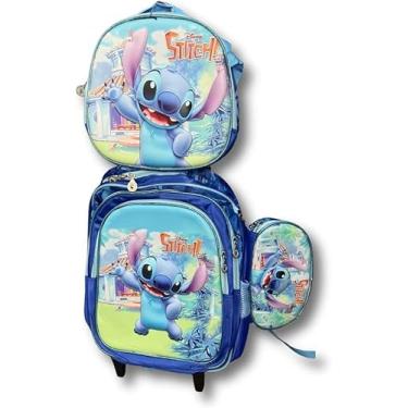Imagem de Kit Escolar Infantil Stitch com Mochila 3D com Rodinhas e Lancheira Térmica, Masculino, Ideal para Meninos Modernos Qualidade e Charme para a Escola, Pronto para Voltar às Aulas!