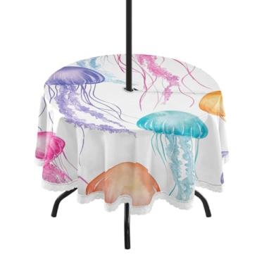 Imagem de Blueangle Toalha de mesa redonda impermeável de 152 cm com furo para guarda-chuva - Tecido resistente à prova de sol para todos os climas para pátio, acampamento, piquenique(314)