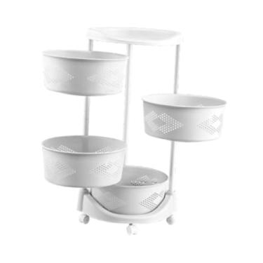 Imagem de SiaBiced Carrinho de Prateleira de Armazenamento Giratório, Carrinho de Armazenamento Independente com Rodinhas, Prateleira Redonda Móvel de Chão para Banheiro, 4 camadas