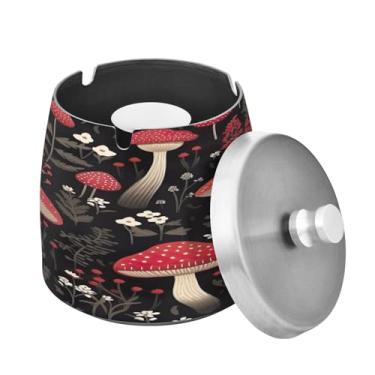 Imagem de Blueangle Cinzeiro colorido de cogumelos com tampa para cigarros, à prova de vento/chuva, aço inoxidável, sem fumaça, inodoro, cinzeiro para uso interno ou externo (537)