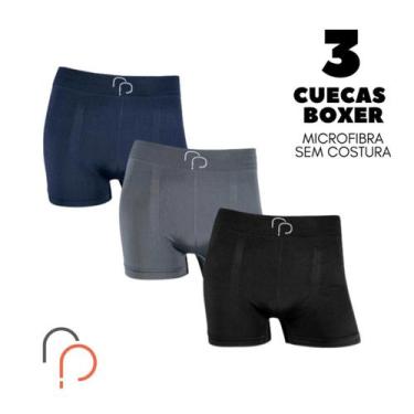 Imagem de Kit 3 Cuecas Boxer Sem Costura em Microfibra RP, Preto, Cinza, Marinho