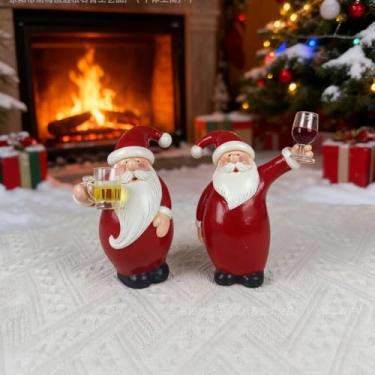 Imagem de Estatueta de resina de Papai Noel de vinho de Natal, decoração de casa clássica, estátua de mesa, estatueta de mesa de Natal para escritório em casa e lareira, Natal, alegria, Natal, Natal, Natal