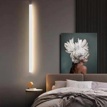 Imagem de GZZBMY LED interior apliques de parede modernos minimalista longa alumínio candeeiros de parede quarto cabeceira iluminação para sala de estar corredor escadas corredor (luz quente branca, 80 cm)