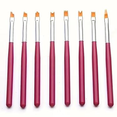 Imagem de Conjunto de 8 pincéis de arte de unhas, pincel de gel de unhas 3D Builder, caneta profissional de desenho de manicure acrílica para manicure de salão em casa, vermelho