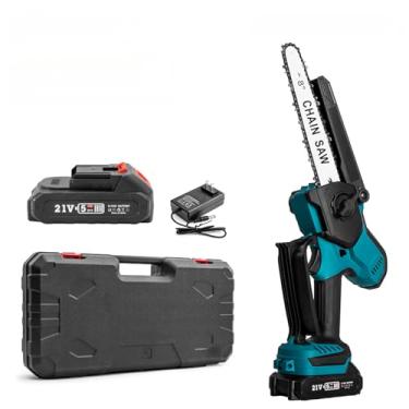 Imagem de Serra de corrente elétrica sem escovas 21V alimentada por bateria portátil com protetor para poda árvores e corte madeir