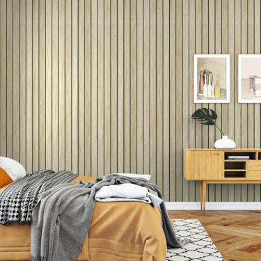 Imagem de Yullpaper Painel de madeira clara papel de parede de ripas descasque e cole papel de parede de ripas de madeira para quarto, sala de estar, paredes de vinil, painéis de madeira falsa para paredes