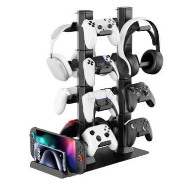 Imagem de Suporte de mesa para fone de ouvido e controle de jogos para controle PS5/XBOX/PS4, gancho de fone de ouvido de 4 níveis com organizador para switch 2/1/PS Portal, console de jogos, 16 ganchos para