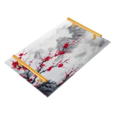 Imagem de Wassud Bandeja de banheiro com pintura de montanha, bandejas de perfume, alça de maquiagem, cômoda, quarto, cozinha, bancada, mesa, 30 x 20 cm