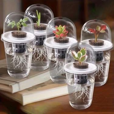 Imagem de Copo hidropônico para plantas autoirrigáveis – Vaso de mesa transparente com solo nutritivo, usado para decoração visual de jardim de crescimento de raízes em casas/escritórios (1 pacote)
