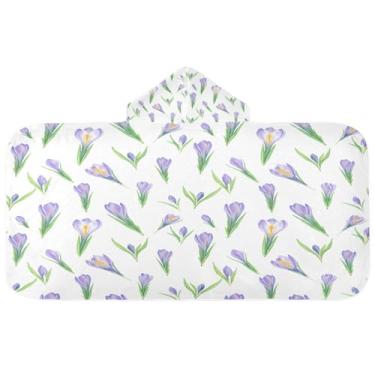 Imagem de CEBUGI Toalha de banho com capuz de flores de açafrão em aquarela para crianças toalha de banho macia absorvente com capuz 127 x 59,7 cm toalha de banho de praia para meninos e meninas