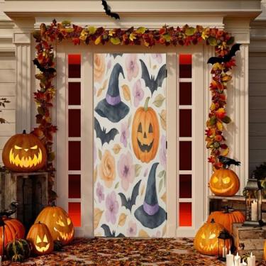 Imagem de Wassud Decoração de capa de porta temática de Halloween faixa interna externa decoração de casa de varanda grande decoração de porta da frente 96 x 98 polegadas