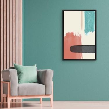 Imagem de Quadro Decorativo Estilo Abstrato Moderno, Eucatex, 60x40 cm, Arte de Parede, Cores Turquesa e Coral, Moldura Preta