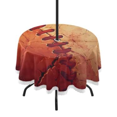 Imagem de CEBUGI Toalha de mesa redonda ao ar livre de beisebol impermeável com furo Umberlla toalha de mesa lavável para pátio, cozinha, sala de jantar 152 cm