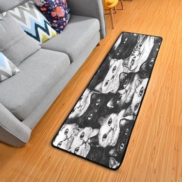 Imagem de WELLDAY Tapete de corredor de desenho de gato branco, tapete de corredor de 5 x 15 cm, antiderrapante, lavável, tapete de cozinha para quarto, entrada, lavanderia, sala de estar