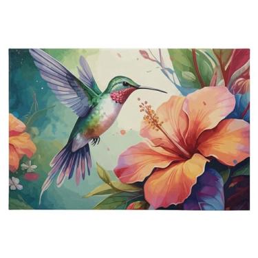 Imagem de CEBUGI Tapete de área 60 x 90 cm, macio, lavável, antiderrapante, com revestimento de borracha, aquarela, beija-flor, para sala de estar, quarto, decoração de casa