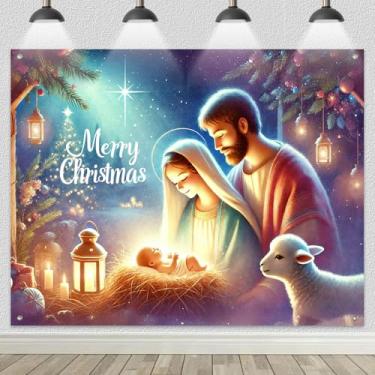 Imagem de HOMETITUTE Pano de fundo de presépio 2,4 x 1,8 m Faixa de Feliz Natal Sagrada Família Jesus Fundo de Nascimento Cena de Belém Decoração Religiosa para Igreja Feriado Celebração Interior Exterior Festa