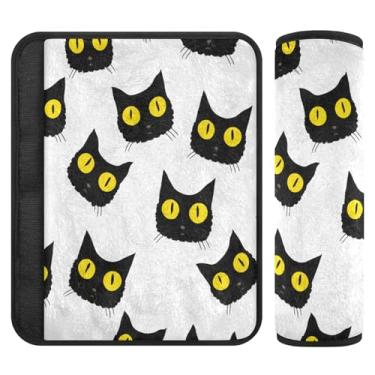 Imagem de Burbuja Capa de cinto de segurança de carro com cara de gato preto fofo protetor de cinto de segurança de carro macio confortável para alça de ombro de assento, 1 par médio