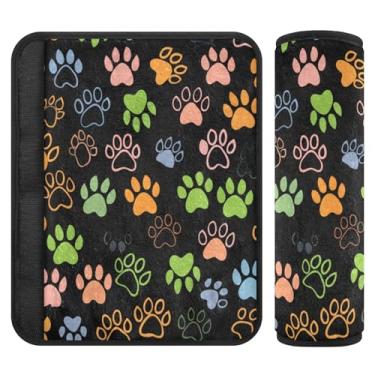 Imagem de Burbuja Capa de cinto de segurança de carro com estampa de pata colorida, macia, confortável, protetor de cinto de segurança para alça de ombro de assento, 1 par pequeno