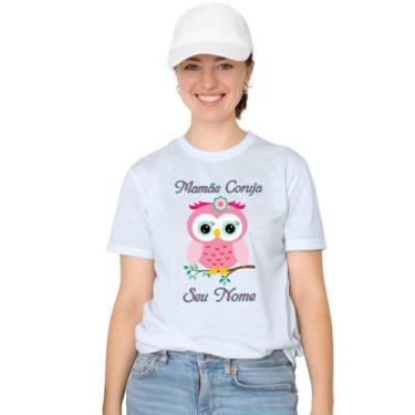 Imagem de Camiseta Mamãe Coruja Rosa Dia das Mães Camisa Personalizada Blusa Adu