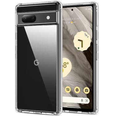 Imagem de HOOMIL Capa transparente para Google Pixel 7 [antiamarelamento] antiarranhões traseira rígida transparente e borda macia [proteção contra quedas de grau militar] capa de telefone à prova de choque -