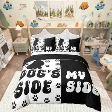 Imagem de Capa de edredom Queen Size 100% algodão, estampa de patas de cachorro, lado do meu lado, para meninos e meninas, adorável cachorrinho, animal de estimação, macio, para decoração de quarto de crianças