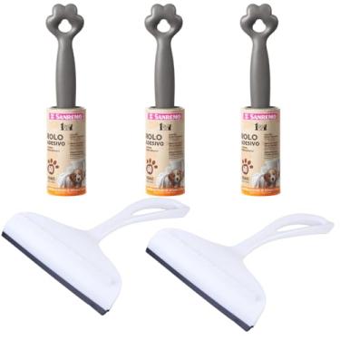 Imagem de Kit 2 Rodo de pia Branco e 3 Rolo Adesivo Tira Pelo com 60 folhas, Linha Pet