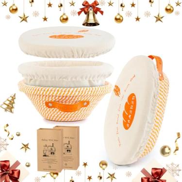 Imagem de SAMSUSU Cesta à prova de pão Sourdough Banneton, kit iniciante, oval de 25,4 cm, cesta de banneton redonda de 23 cm, conjunto de ferramentas para fazer pão, forro, capa e 2 sacos de papel