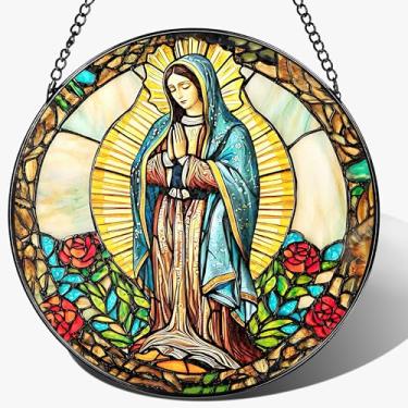 Imagem de Captador de sol de vitral Nossa Senhora de Guadalupe, 20 cm para pendurar vitrais, pendurar janela de mãe mexicana, presente para mãe latina, presentes para o dia das mães, presente religioso