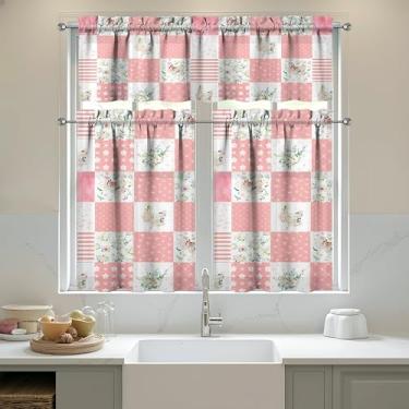 Imagem de sgqjdpmc Conjunto de 3 cortinas de cozinha com flores e sanefas para cozinha, janelas sobre a pia, decoração de casa de fazenda, 70 x 91 cm