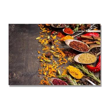Imagem de NHLDZYH Arte de parede em tela colorida para especiarias e colher de tempero | Decoração de cozinha vintage | Arte moderna para casa e sala de jantar B55. Tela somente 80 x 120 cm - 31,5 x 47,3 pol