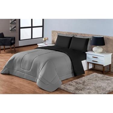 Imagem de Kit Edredom Casal Queen 5 Peças Dupla Face Vermelho e Preto em Microfibra – Toque Macio, Conforto Térmico, Roupa de Cama Completa (CINZA/PRETO)